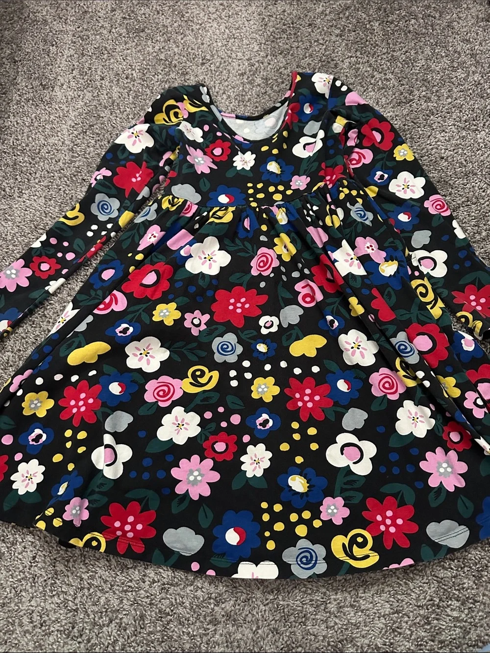 Hanna Andersson Black Floral Long-Sleeve Dress with Multicolor Blooms